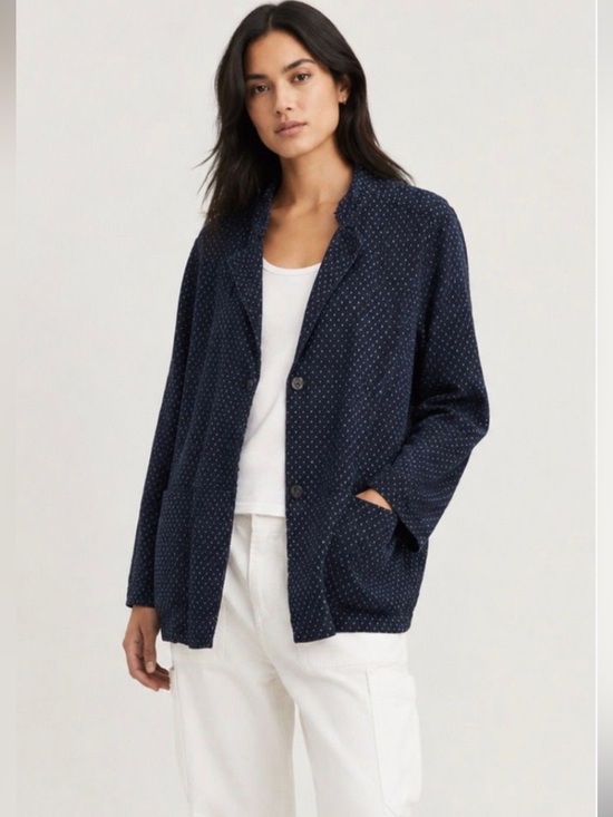 Raquel Allegra Jackets & Blazers - Raquel Allegra Women’s Size 3 large Blue Diamond Print Cotton Lightweight Blazer